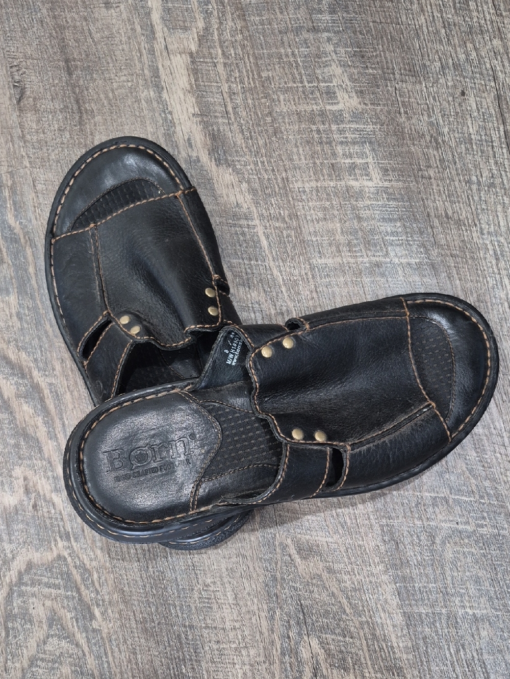 Born Black Leather Slip-On Loafers with Rivet Detail